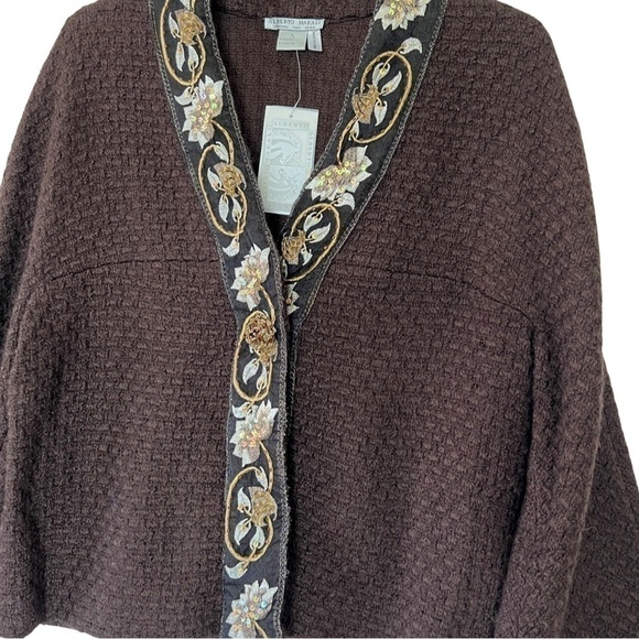 Alberto Makali Brown Wool Blend Beaded Embellished Bell Sleeve Jacket Blazer - Picture 4 of 12